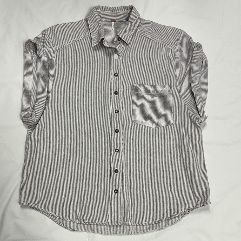 Free People Gray & White Pinstripe Button Front Shirt